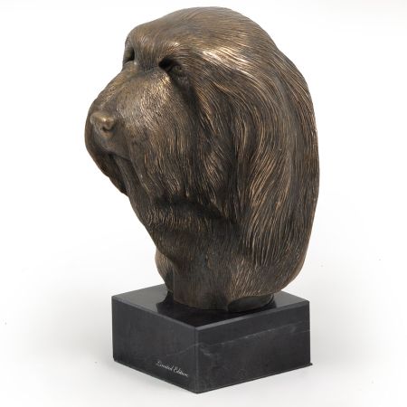 Bearded Collie statue on marble base