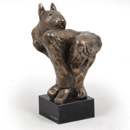 Bullterrier statue on marble base