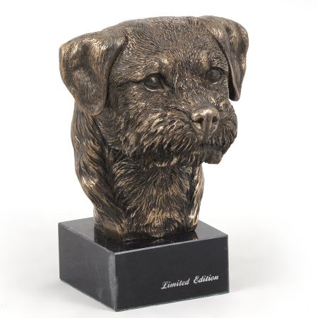 Border Terrier statue on marble base