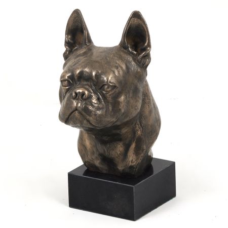 Boston Terrier statue on marble base