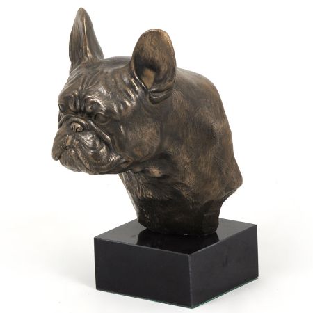 French Bulldog statue on marble base