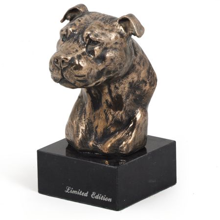 American Staffordshire Terrier statue on marble base