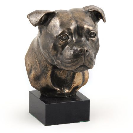Staffordshire Bull Terrier statue on marble base