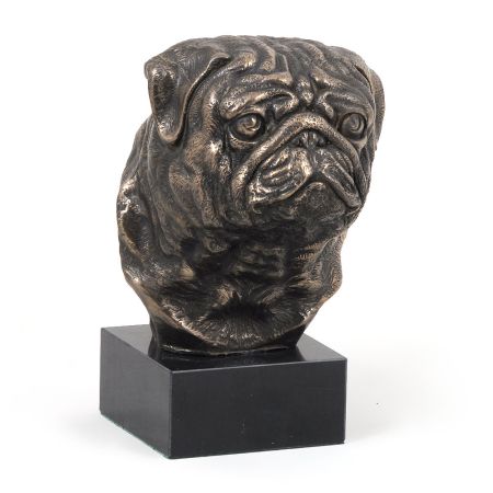 Pug Mops statue on marble base