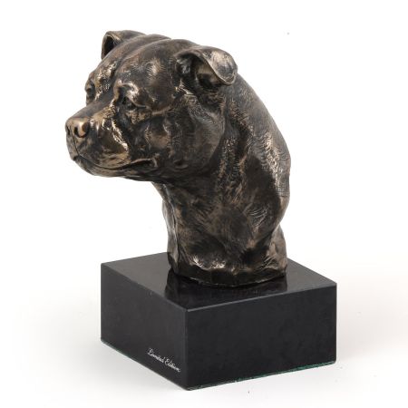 Staffordshire Bull Terrier statue on marble base
