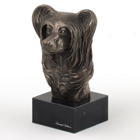 Chinese Crested Dog statue on marble base