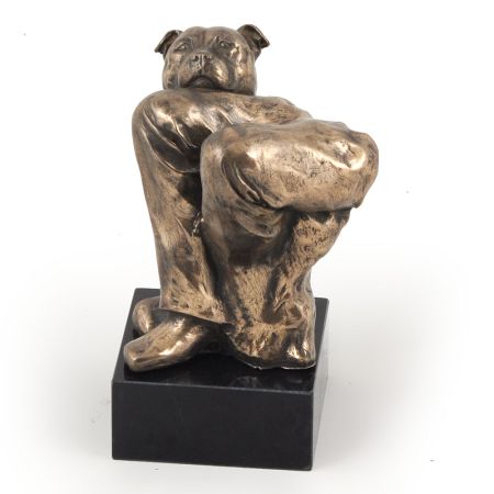 Staffordshire Bull Terrier statue on marble base